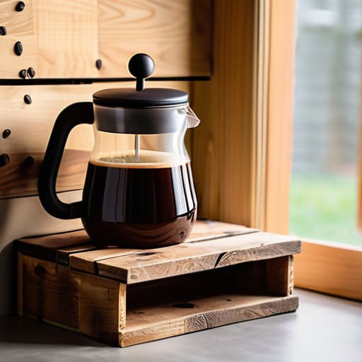 A minimalist coffee station on wooden pallet.