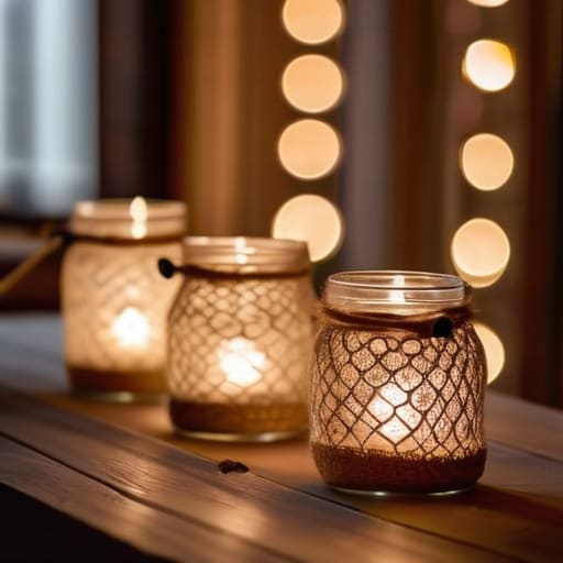 DIY upcycled jar lanterns with lace.